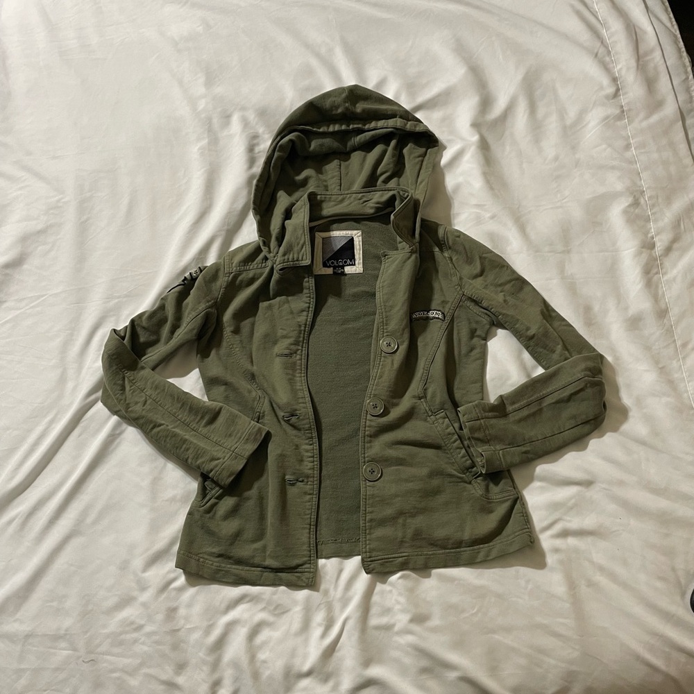 Women’s Volcom Jacket Green Button Front Hooded - Size Small